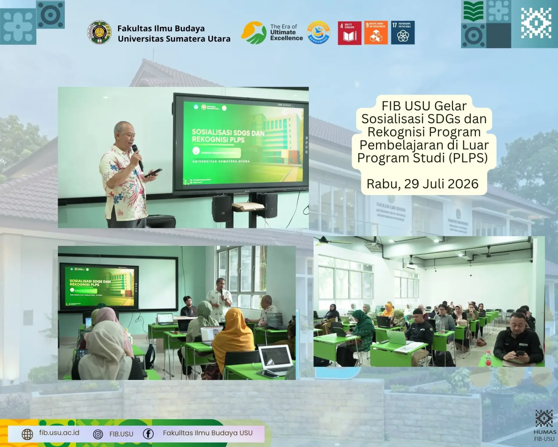 FIB USU Gelar Sosialisasi SDGs dan Rekognisi Program Pembelajaran di Luar Program Studi (PLPS)